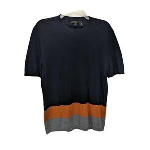 Theory Colorblock Wool Pullover Sweater L Short Sleeve Sustainable Old Money #3